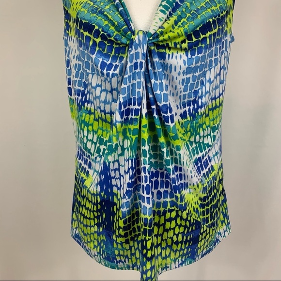 Michael Kors Twist Front Blue Green Pattern Top Size Large - Picture 3 of 7